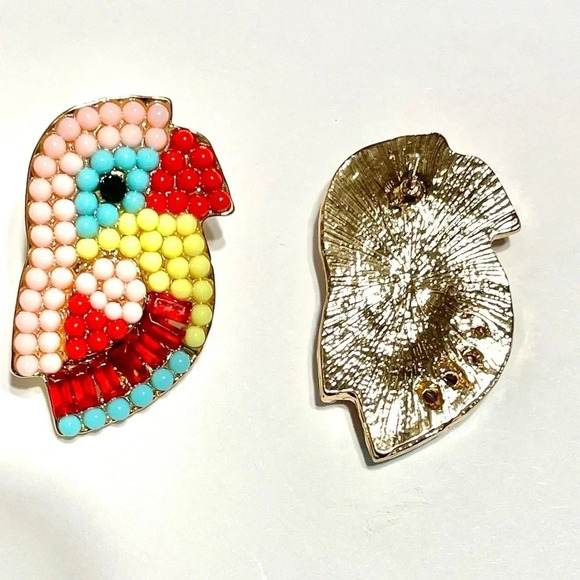 Faux Pearl & Rhinestone Multicolor Parrot Earrings Pierced Earrings 1.5” New - Picture 4 of 5